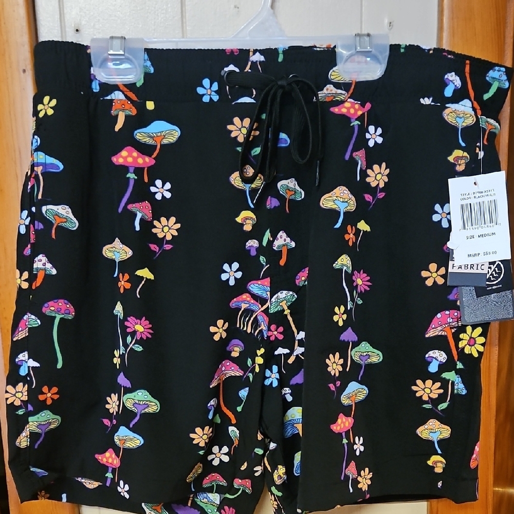 Black With Colorful Mushroom Shorts